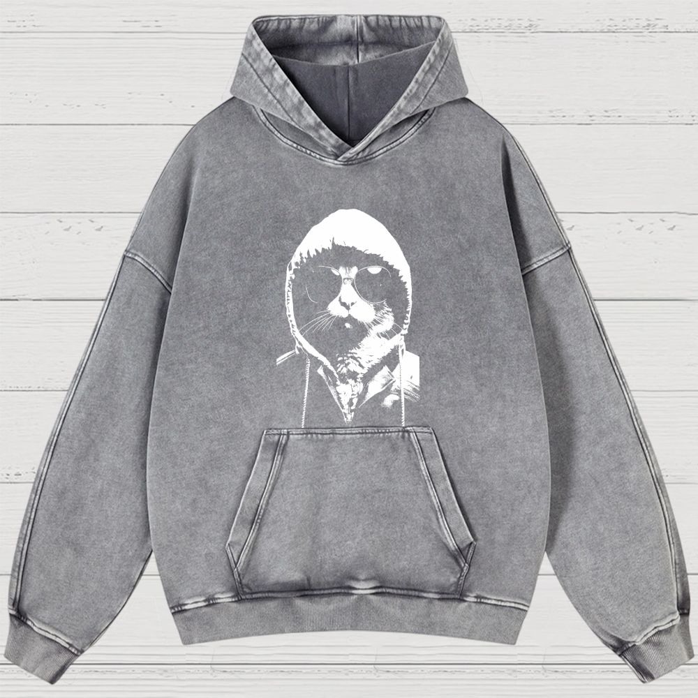 Cool Cat Hoodie Graphic Washed Hoodies 