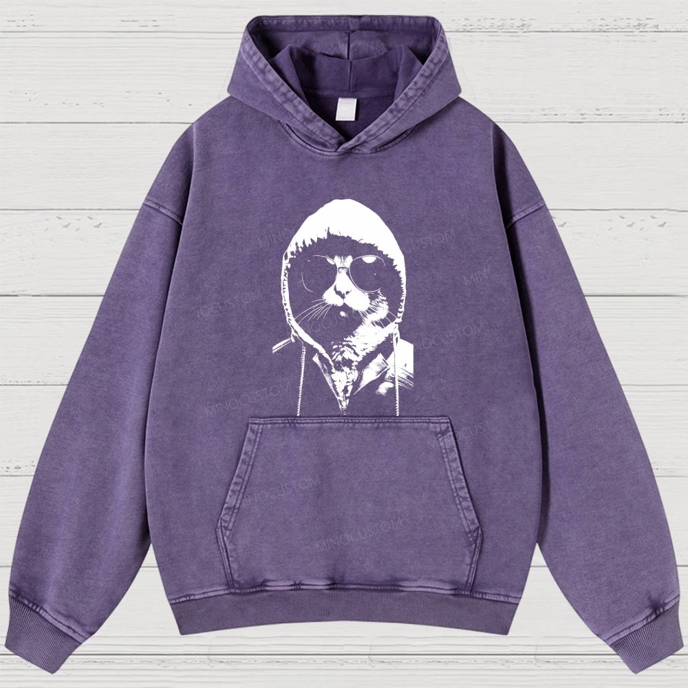 Cool Cat Hoodie Graphic Washed Hoodies 