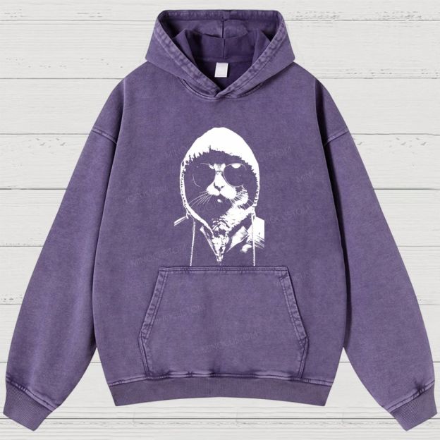 Cool Cat Hoodie Graphic Washed Hoodies 