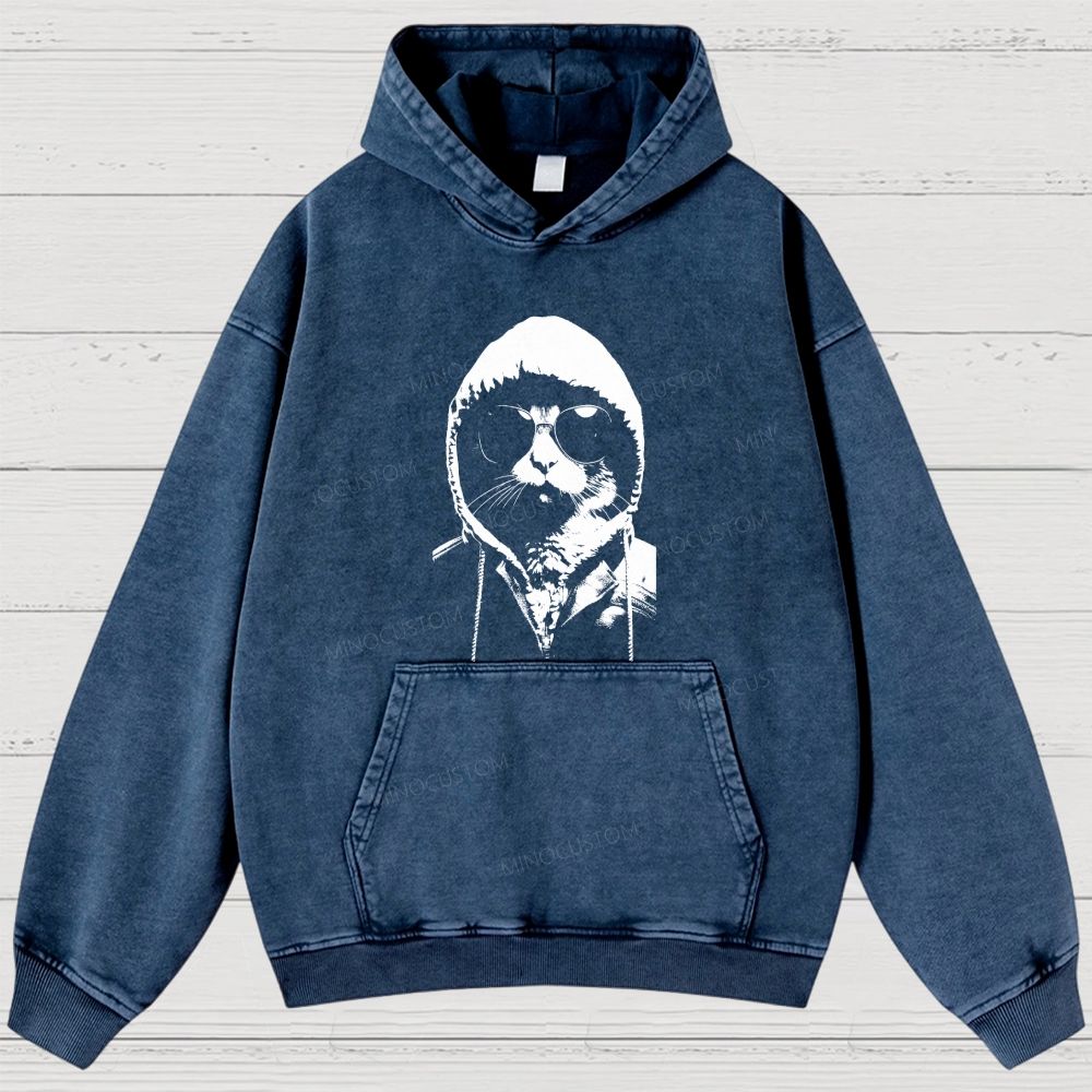 Cool Cat Hoodie Graphic Washed Hoodies 