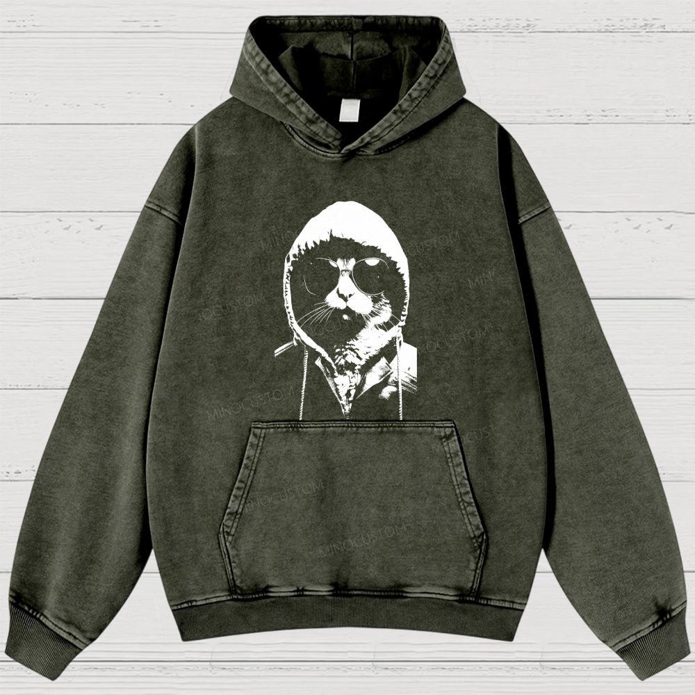 Cool Cat Hoodie Graphic Washed Hoodies 