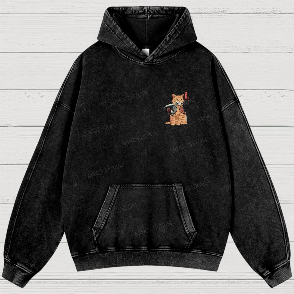 Tattooed Warrior Cat Washed Hoodies 
