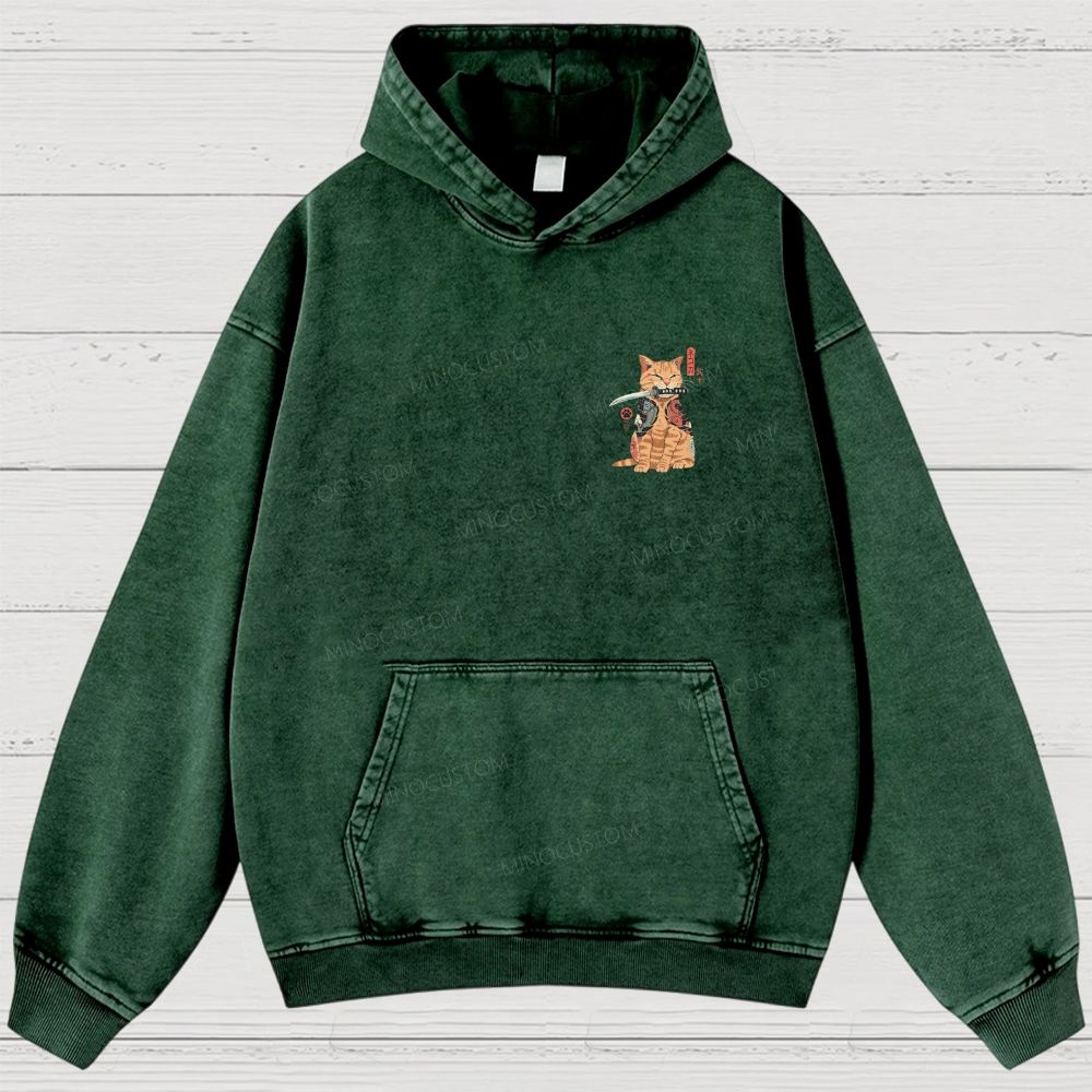 Tattooed Warrior Cat Washed Hoodies 