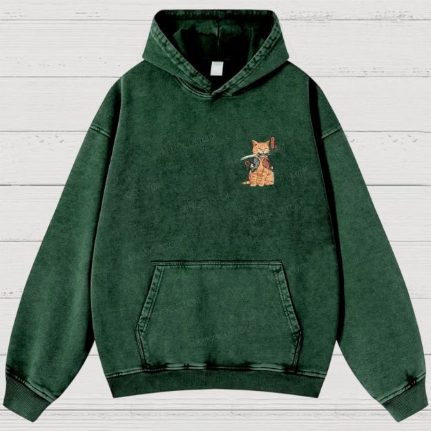 Tattooed Warrior Cat Washed Hoodies 