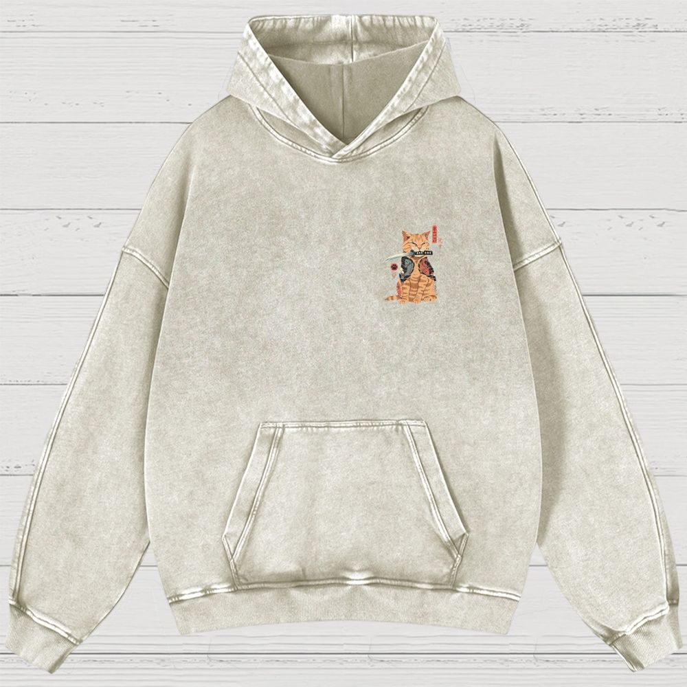 Tattooed Warrior Cat Washed Hoodies 