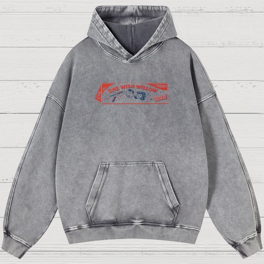 Vintage Retro Cartoon Kids Wish Stick Graphic Washed Hoodies 