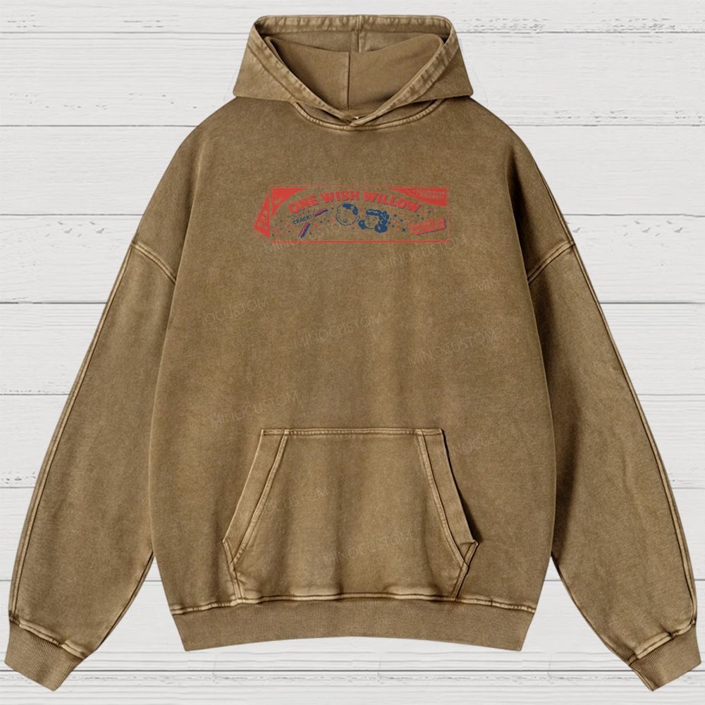 Vintage Retro Cartoon Kids Wish Stick Graphic Washed Hoodies 