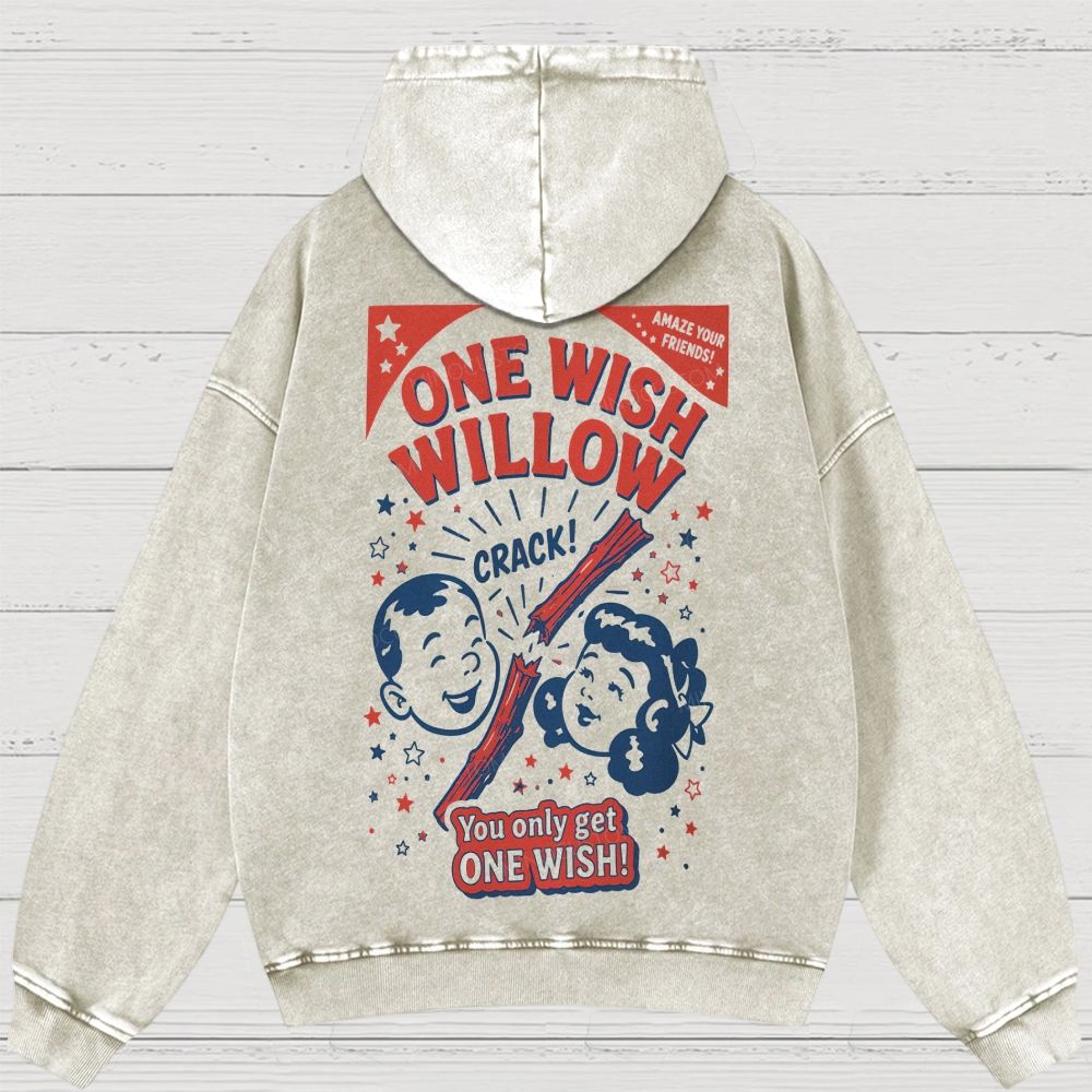Vintage Retro Cartoon Kids Wish Stick Graphic Washed Hoodies 