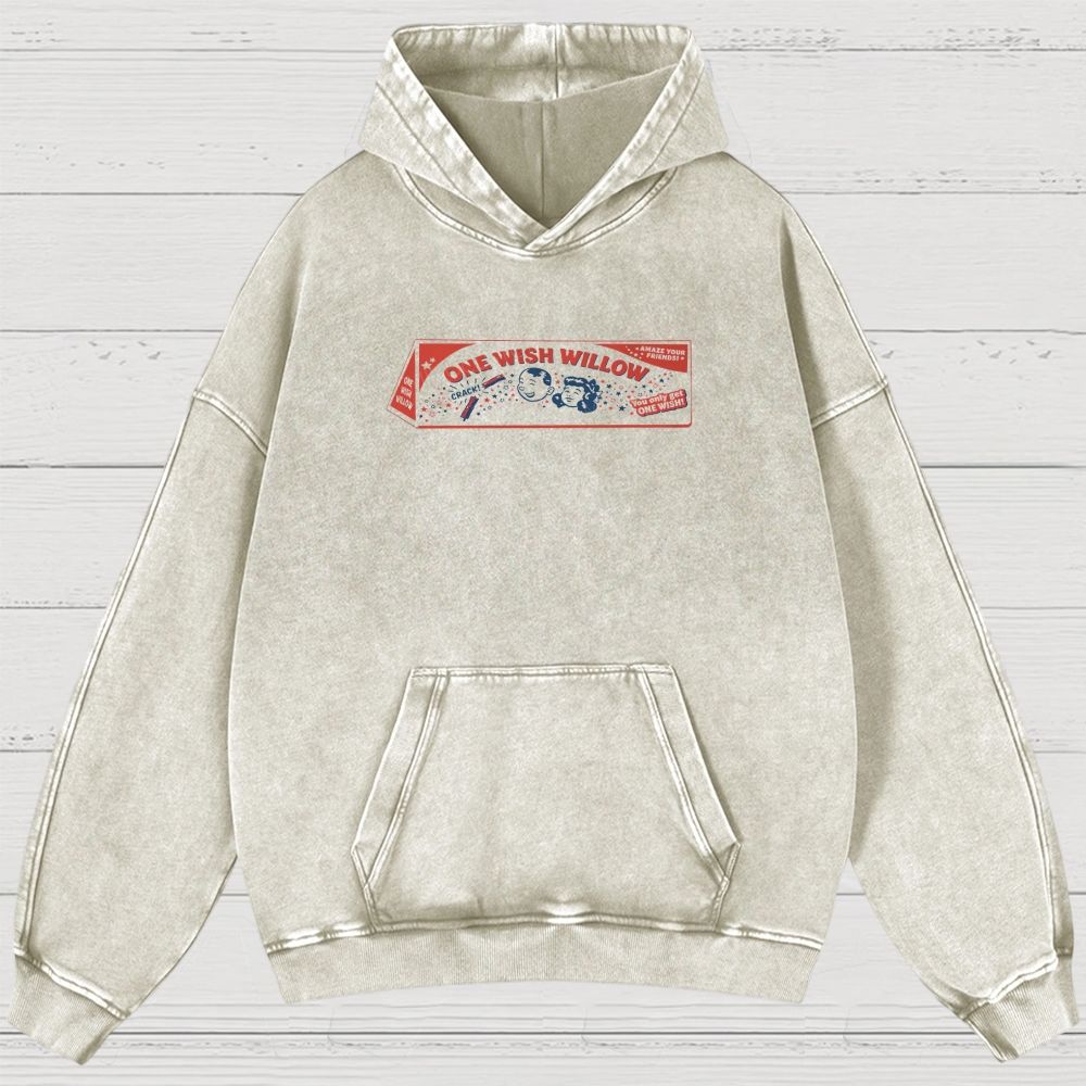 Vintage Retro Cartoon Kids Wish Stick Graphic Washed Hoodies 
