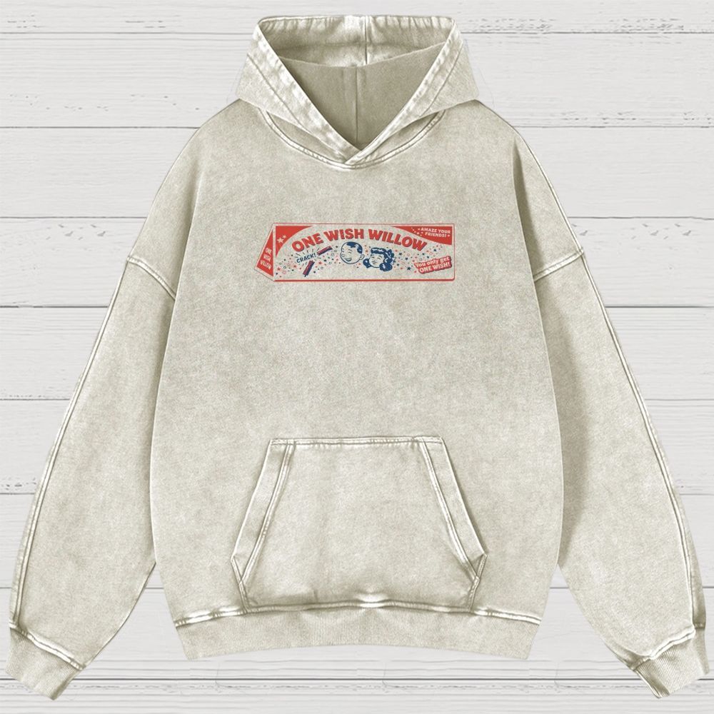 Vintage Retro Cartoon Kids Wish Stick Graphic Washed Hoodies 