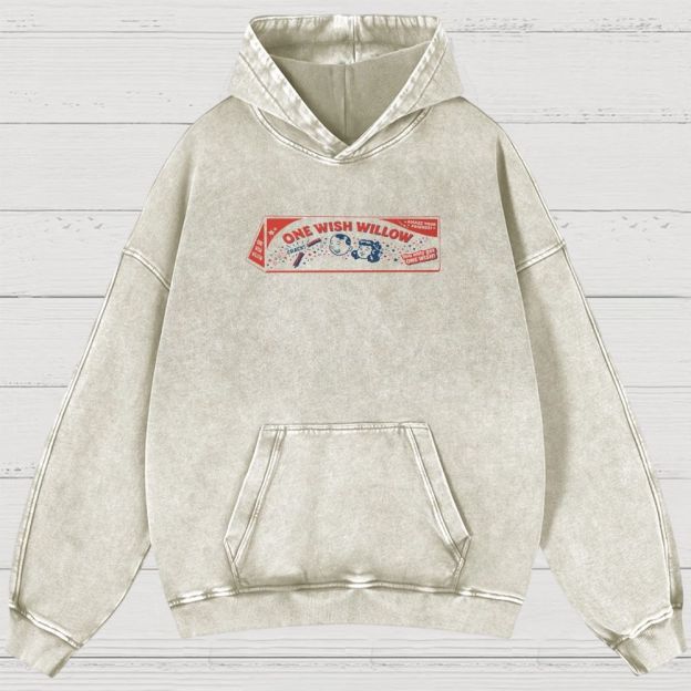 Vintage Retro Cartoon Kids Wish Stick Graphic Washed Hoodies 