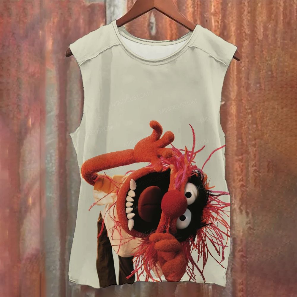 Funny Retro Red Furry Puppet Graphic Tank Top