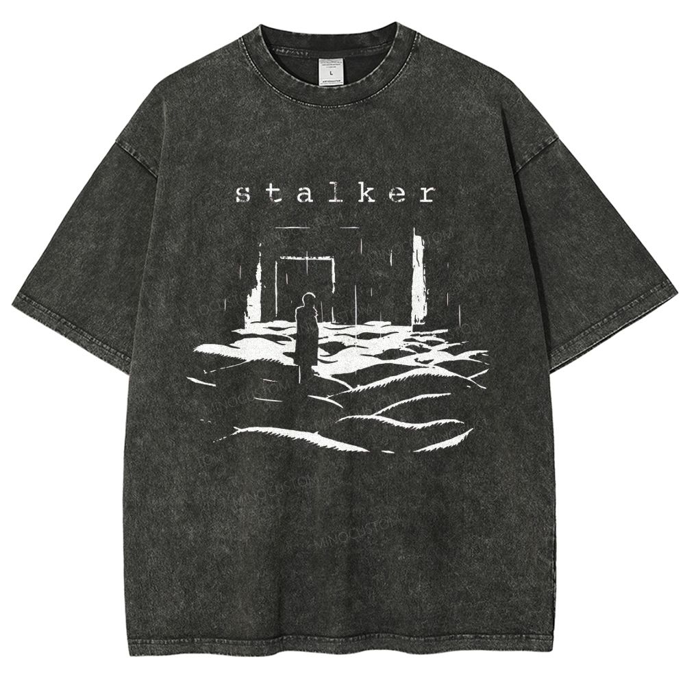 Vintage Post‑Apocalyptic Ruins Silhouette Graphic Washed T-Shirt