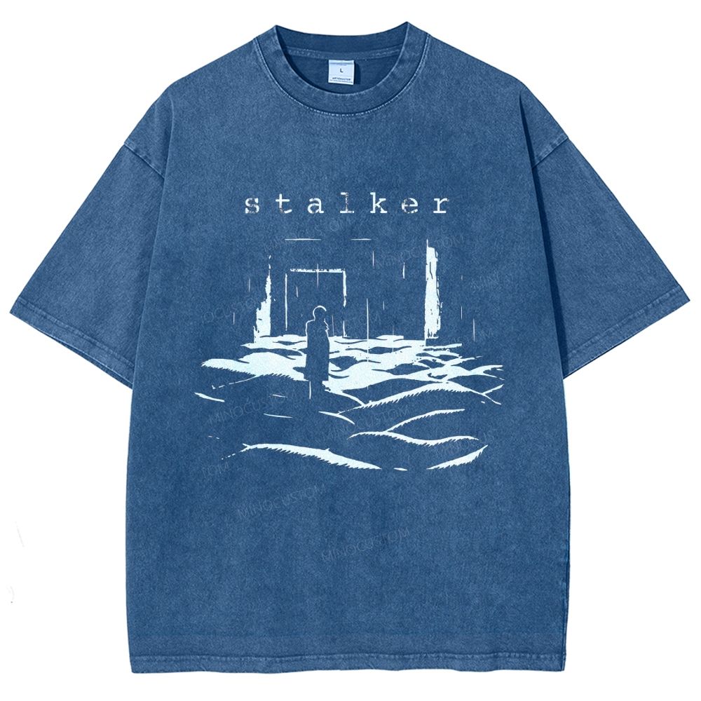 Vintage Post‑Apocalyptic Ruins Silhouette Graphic Washed T-Shirt