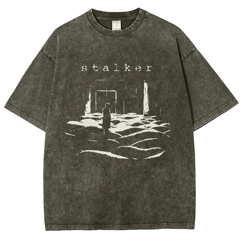 Vintage Post‑Apocalyptic Ruins Silhouette Graphic Washed T-Shirt