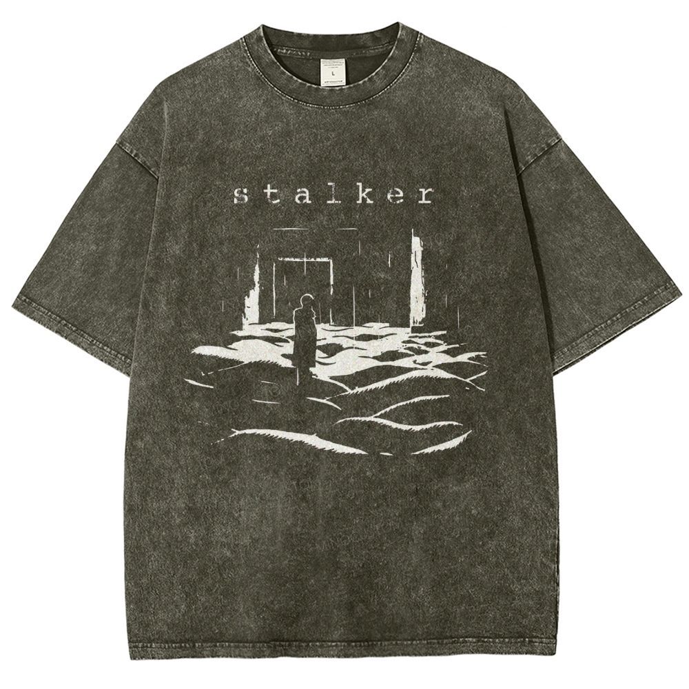 Vintage Post‑Apocalyptic Ruins Silhouette Graphic Washed T-Shirt