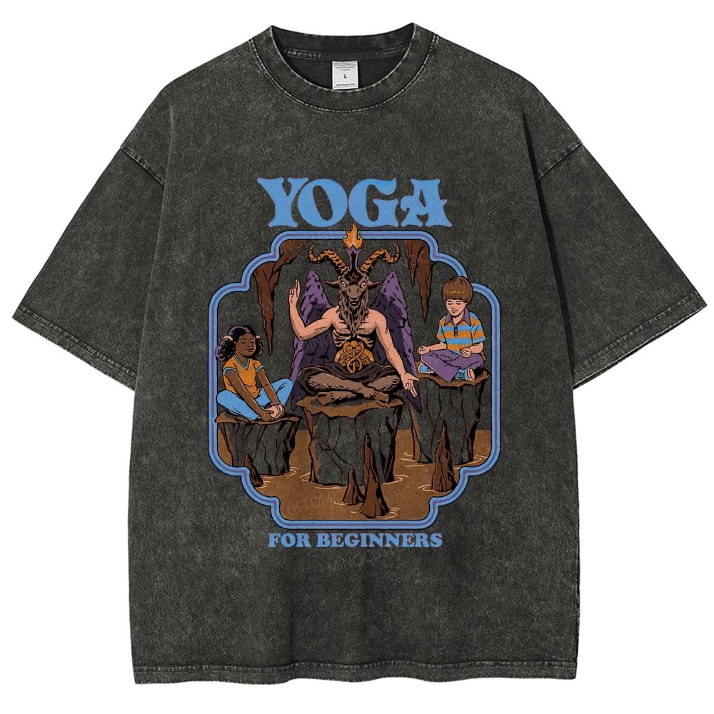 Vintage Dark Humor Beginner Yoga Graphic Washed T-Shirt