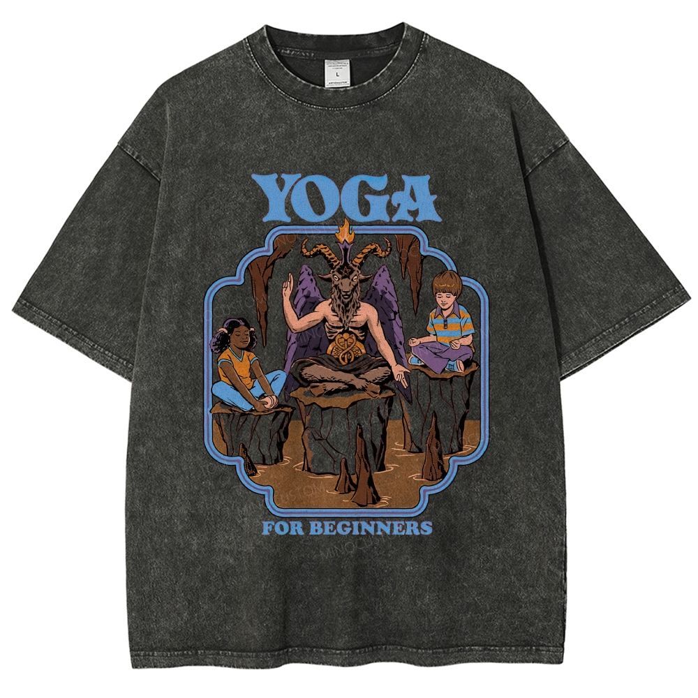 Vintage Dark Humor Beginner Yoga Graphic Washed T-Shirt