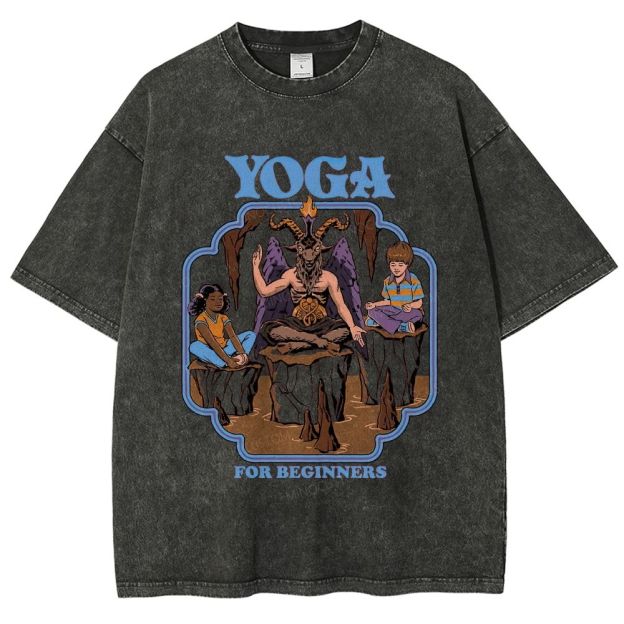 Vintage Dark Humor Beginner Yoga Graphic Washed T-Shirt