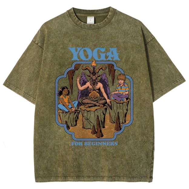 Vintage Dark Humor Beginner Yoga Graphic Washed T-Shirt