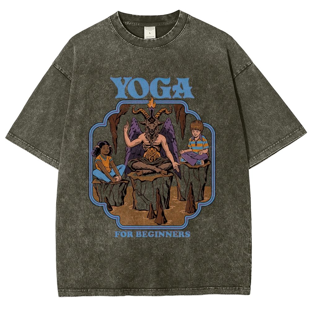 Vintage Dark Humor Beginner Yoga Graphic Washed T-Shirt