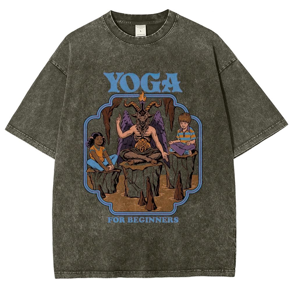 Vintage Dark Humor Beginner Yoga Graphic Washed T-Shirt