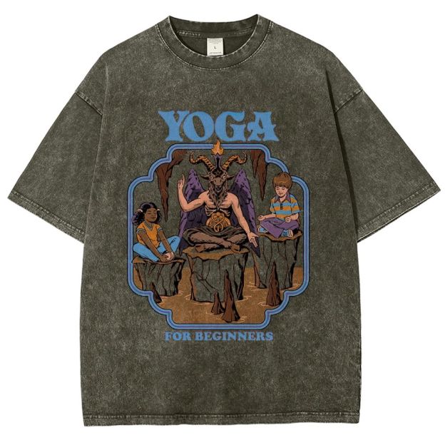 Vintage Dark Humor Beginner Yoga Graphic Washed T-Shirt