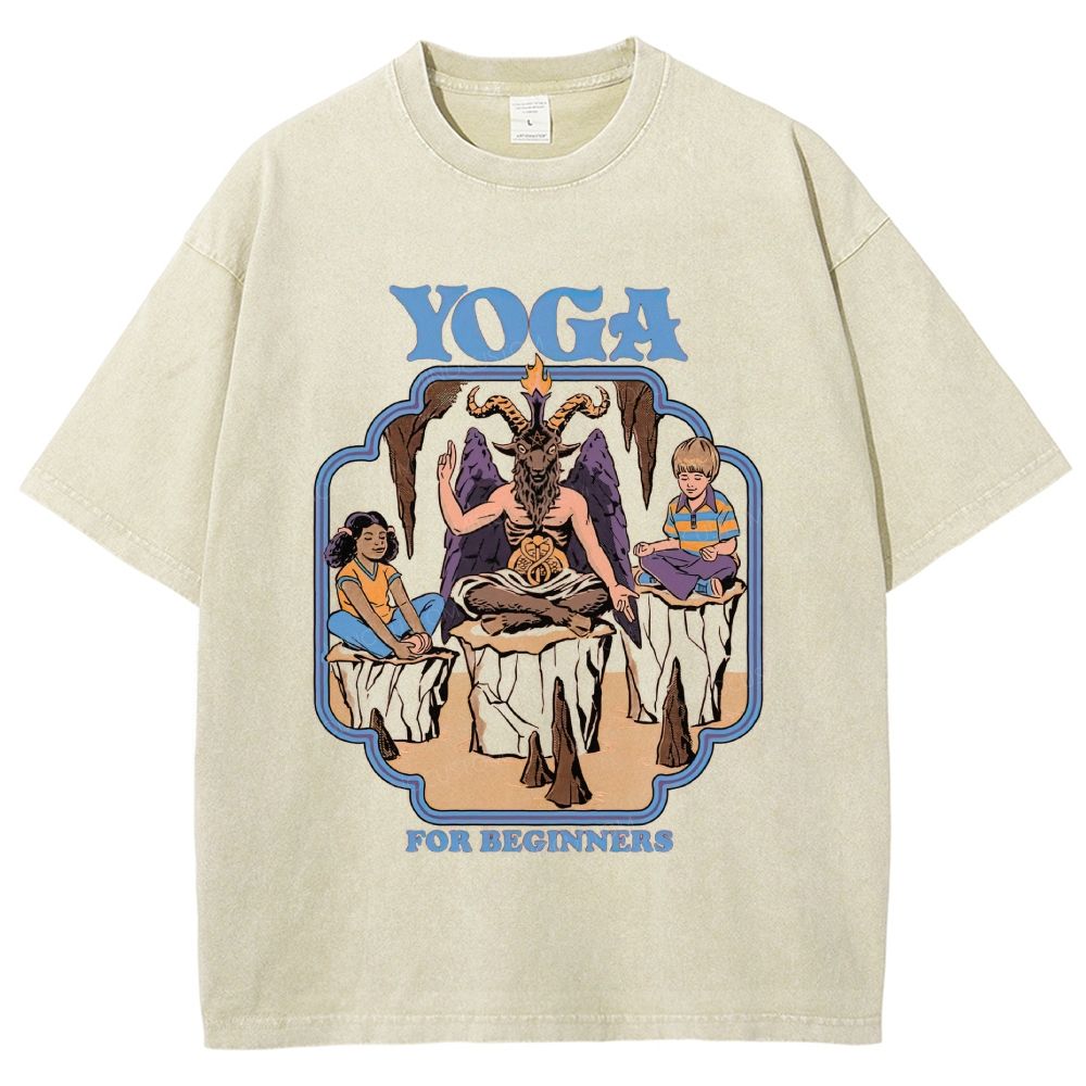 Vintage Dark Humor Beginner Yoga Graphic Washed T-Shirt