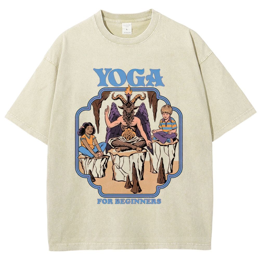 Vintage Dark Humor Beginner Yoga Graphic Washed T-Shirt