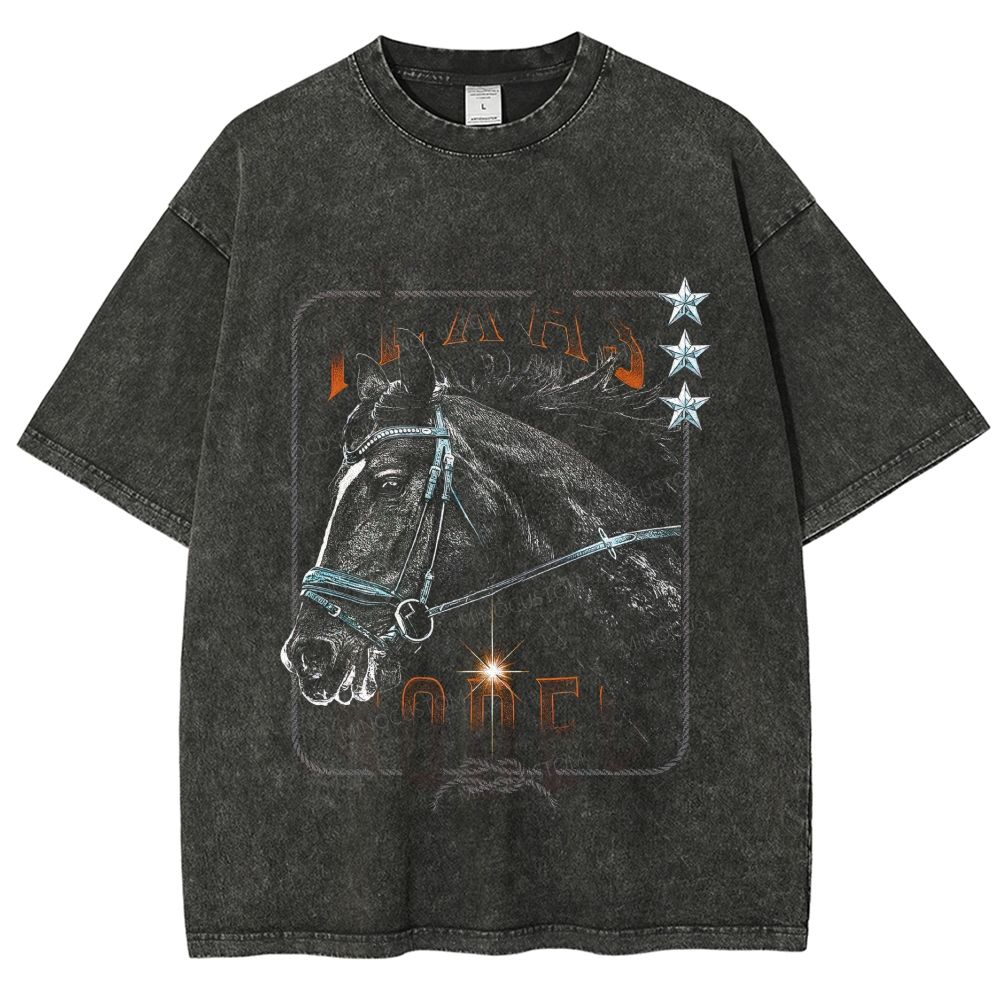 Vintage Western Cowboy Horse Portrait Graphic Washed T-Shirt