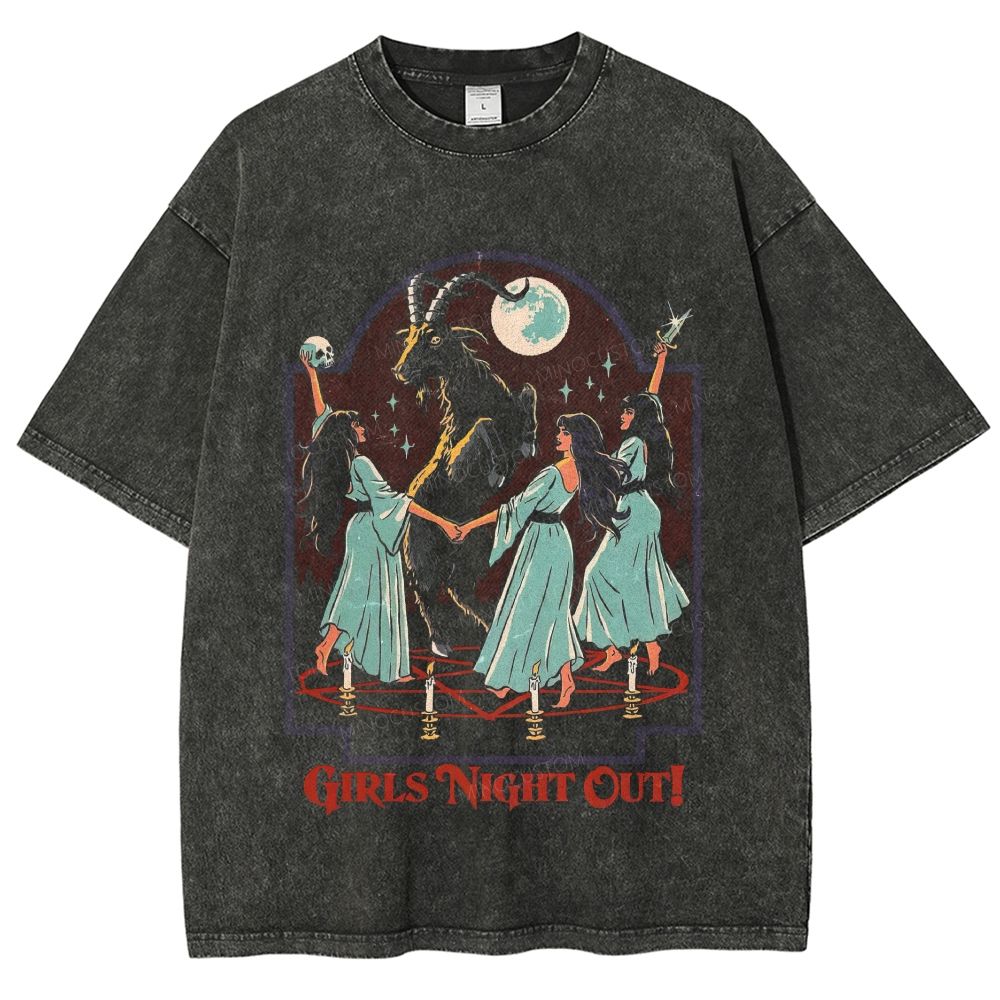 Vintage Witch Coven Girls Night Out Graphic Washed T-Shirt