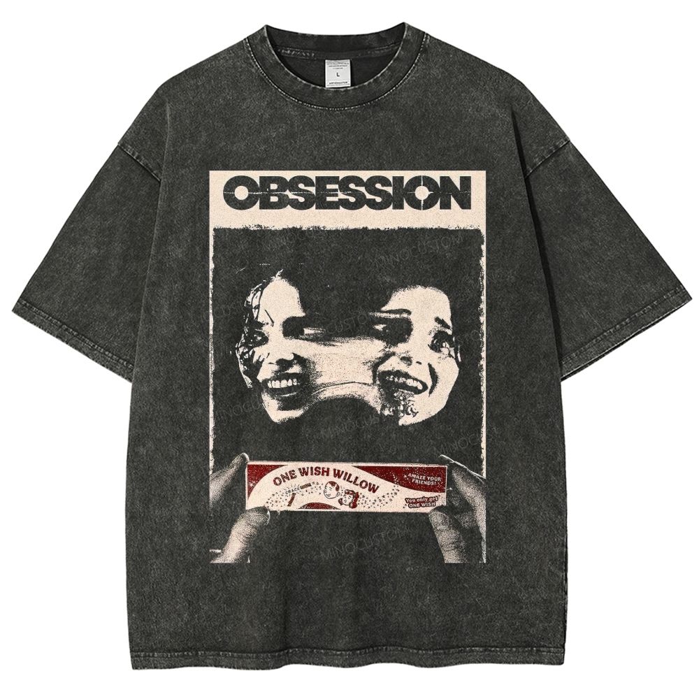 Vintage Distorted Face Obsession Poster Graphic Washed T-Shirt