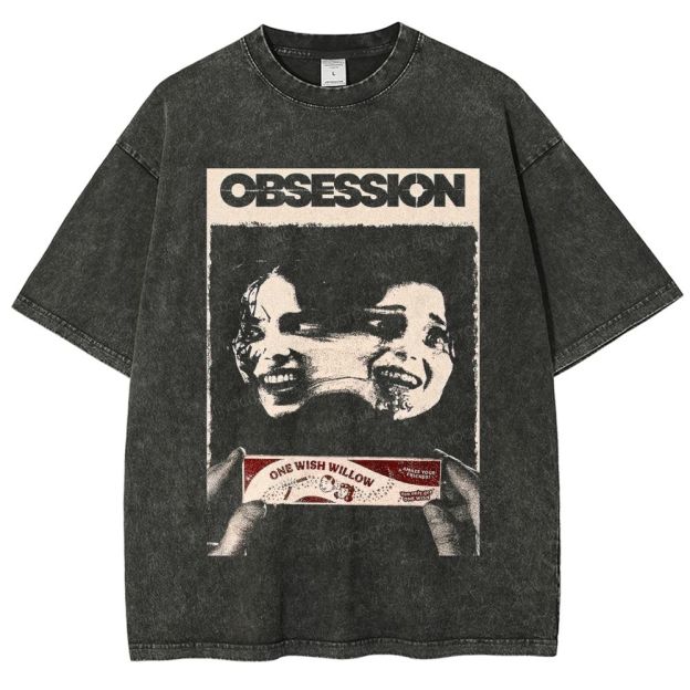 Vintage Distorted Face Obsession Poster Graphic Washed T-Shirt