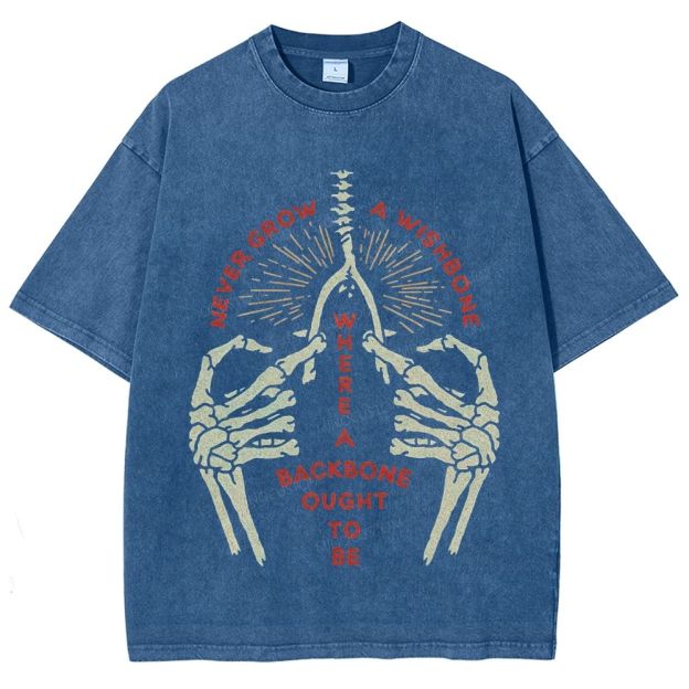 Vintage Skeleton Hands Wishbone Graphic Washed T-Shirt
