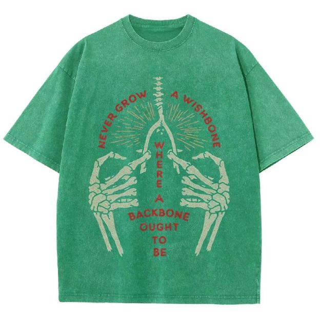 Vintage Skeleton Hands Wishbone Graphic Washed T-Shirt
