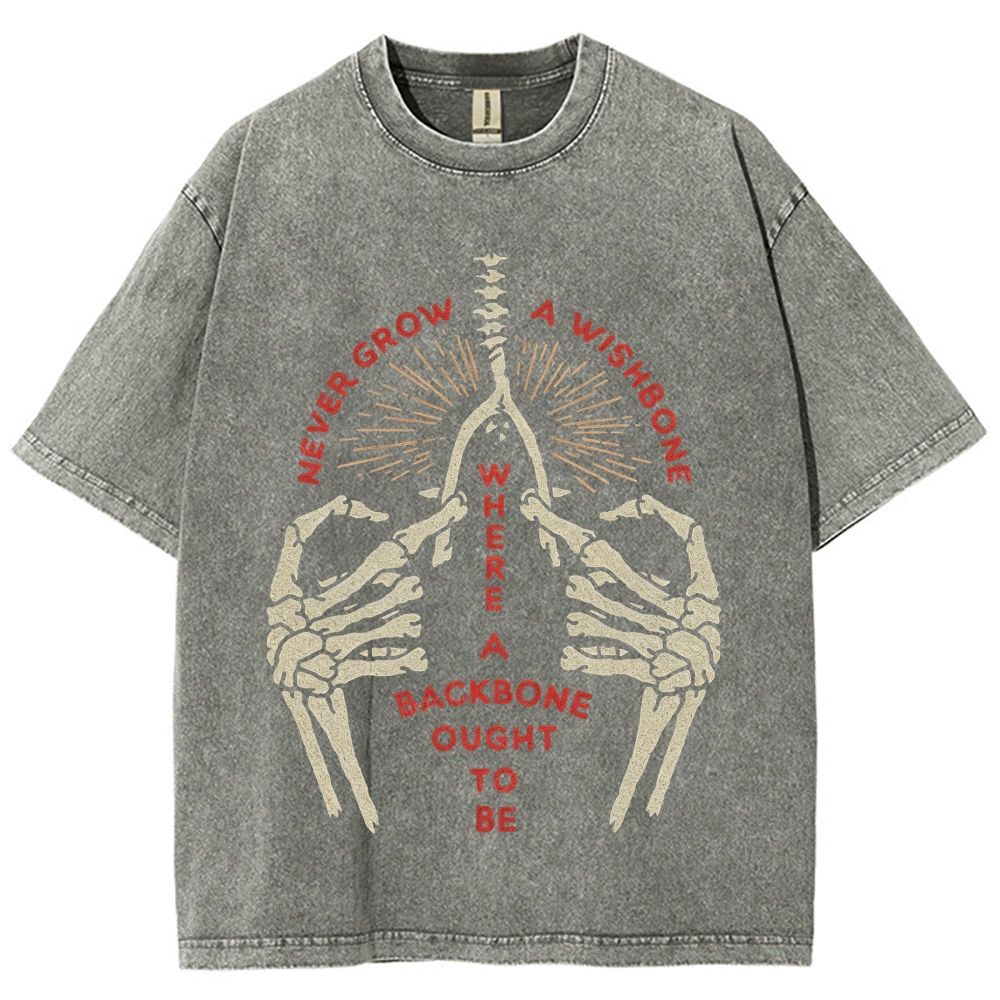 Vintage Skeleton Hands Wishbone Graphic Washed T-Shirt