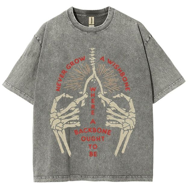 Vintage Skeleton Hands Wishbone Graphic Washed T-Shirt
