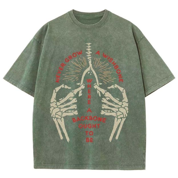Vintage Skeleton Hands Wishbone Graphic Washed T-Shirt