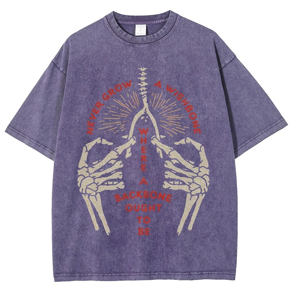 Vintage Skeleton Hands Wishbone Graphic Washed T-Shirt