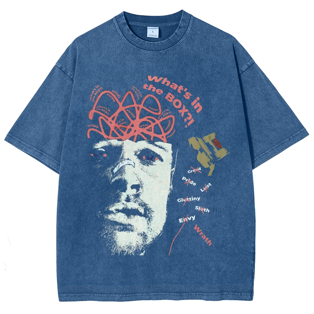 "What's In The Box"  Sins Horror Quote Washed T-Shirt 