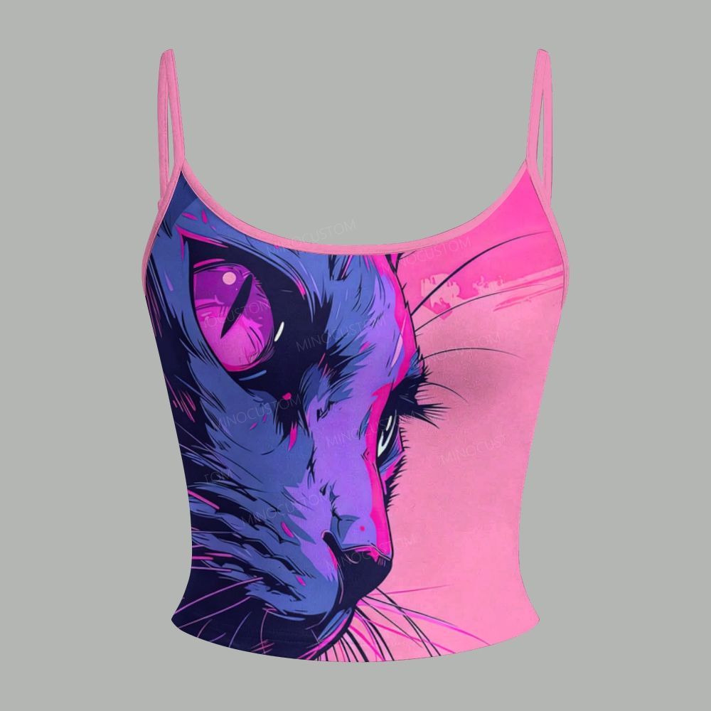 Gothic Cat Print Top & Elasticated Trousers Two-Piece Set
