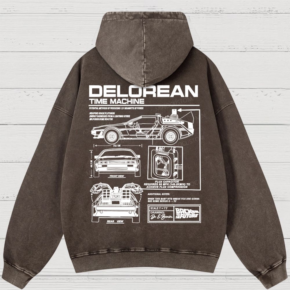 Retro Future DeLorean Time Machine Vintage Washed Hoodies 