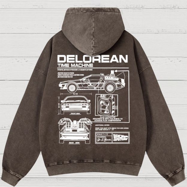 Retro Future DeLorean Time Machine Vintage Washed Hoodies 