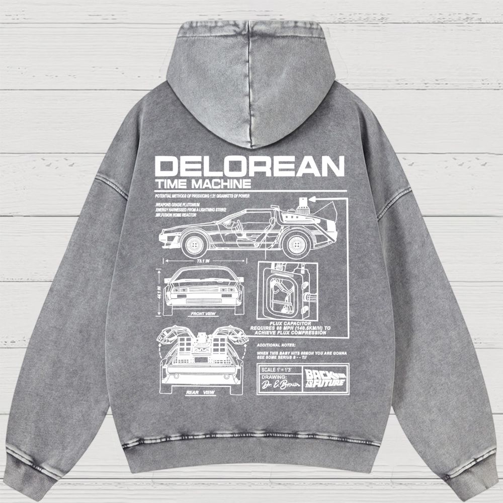 Retro Future DeLorean Time Machine Vintage Washed Hoodies 