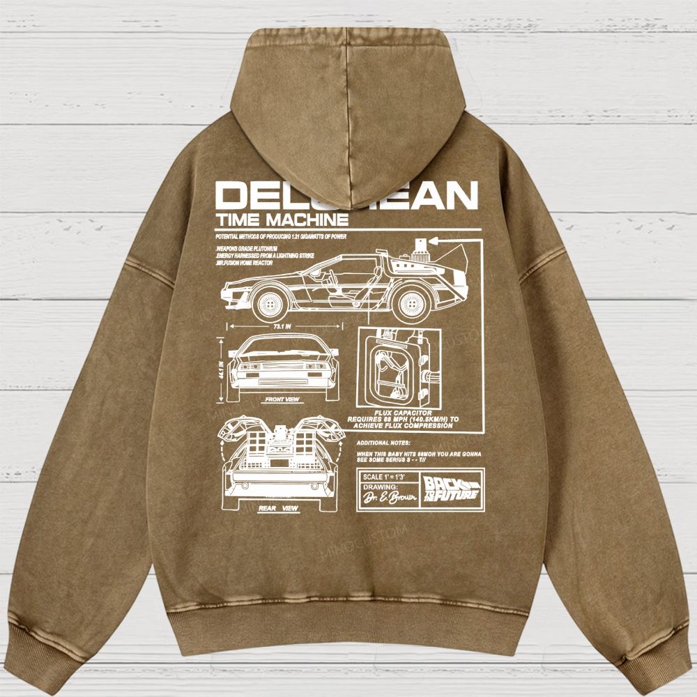 Retro Future DeLorean Time Machine Vintage Washed Hoodies 