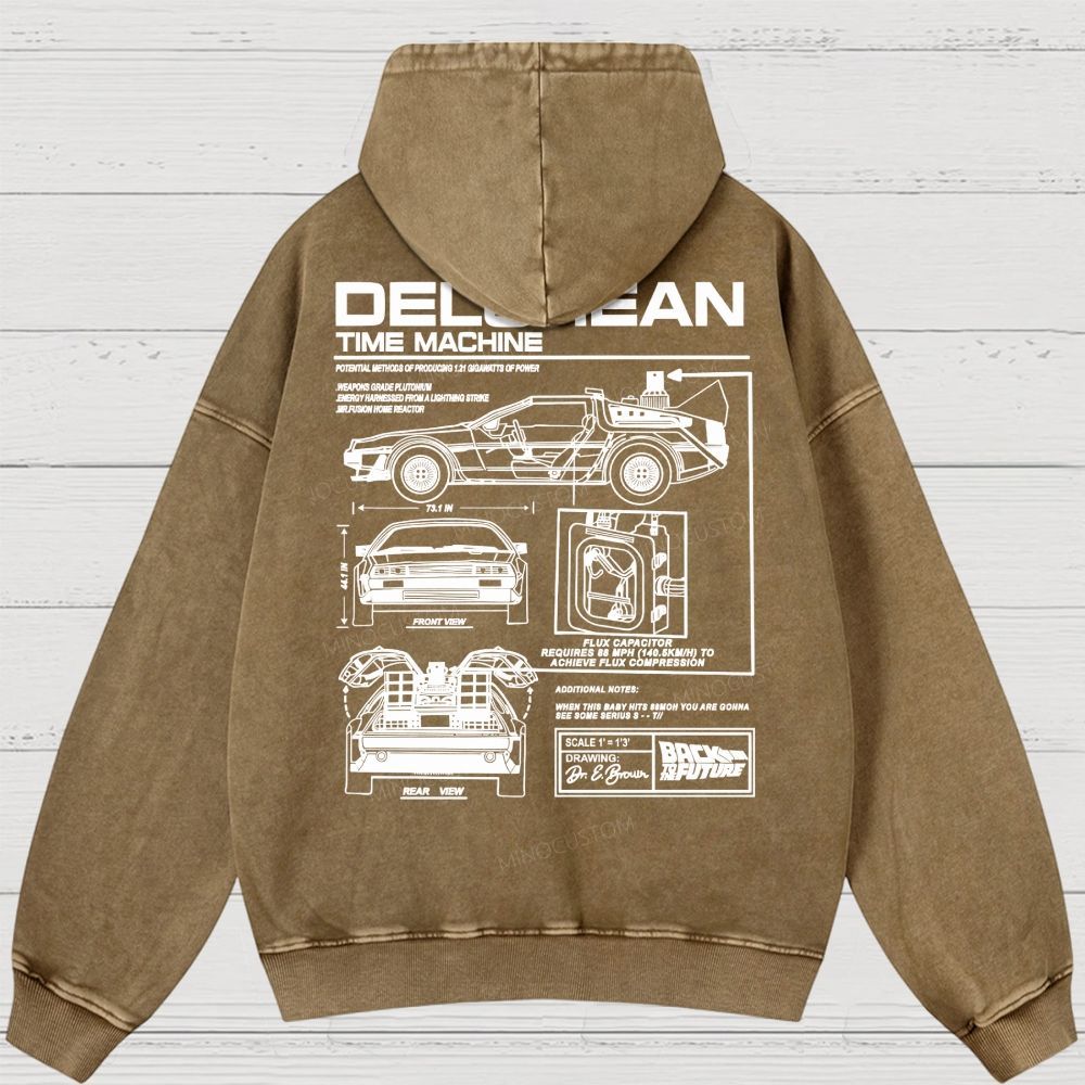 Retro Future DeLorean Time Machine Vintage Washed Hoodies 