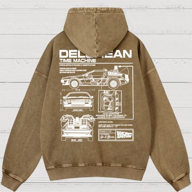 Retro Future DeLorean Time Machine Vintage Washed Hoodies 