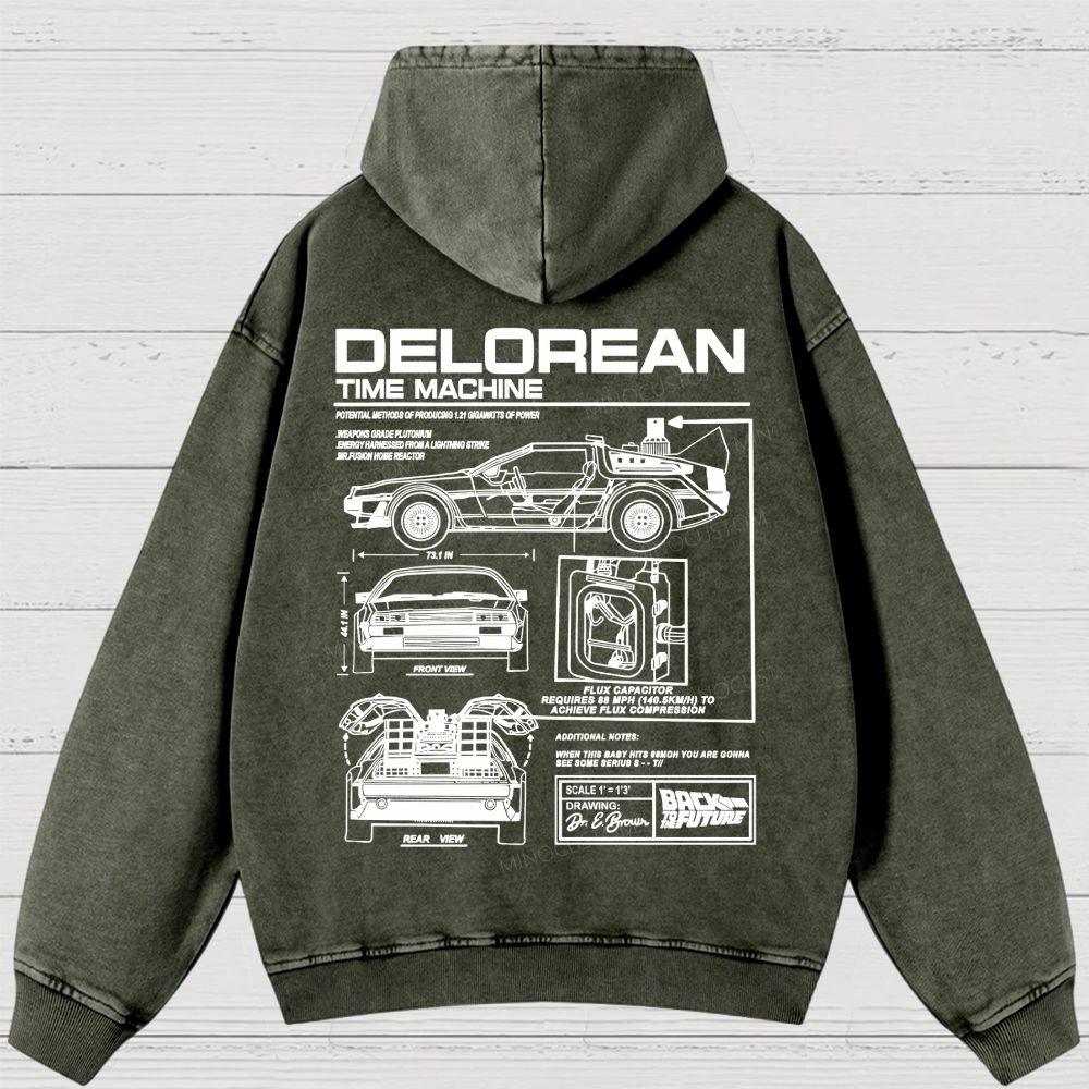 Retro Future DeLorean Time Machine Vintage Washed Hoodies 