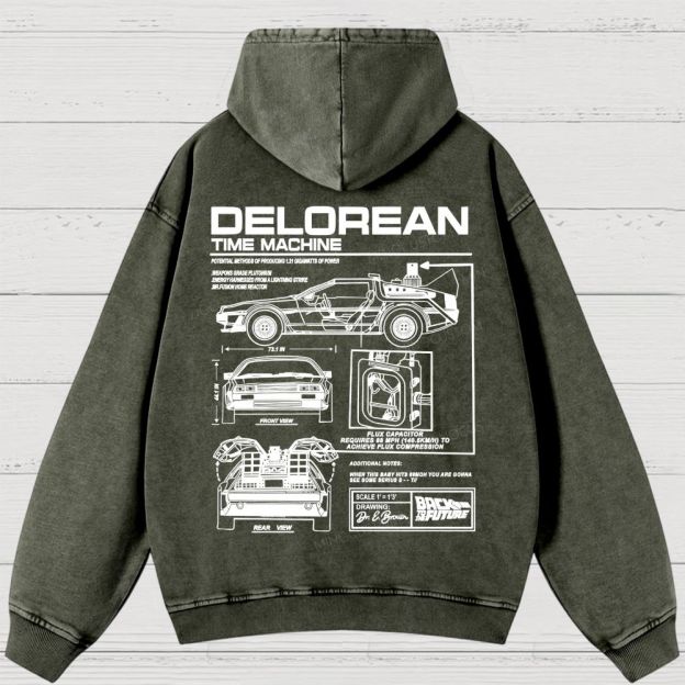 Retro Future DeLorean Time Machine Vintage Washed Hoodies 