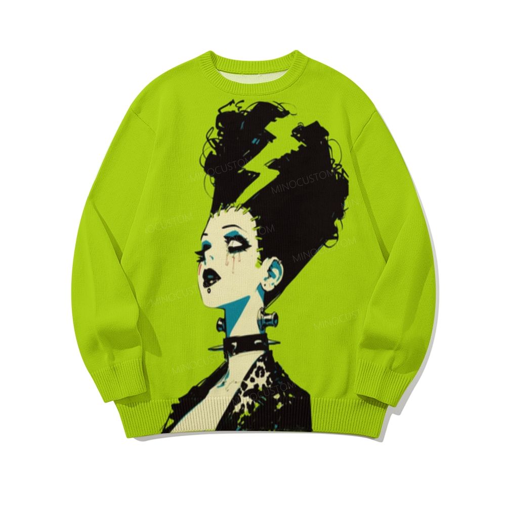 Neon Green Retro Punk Graphic  Block Raglan Long Sleeve Cotton Sweater 
